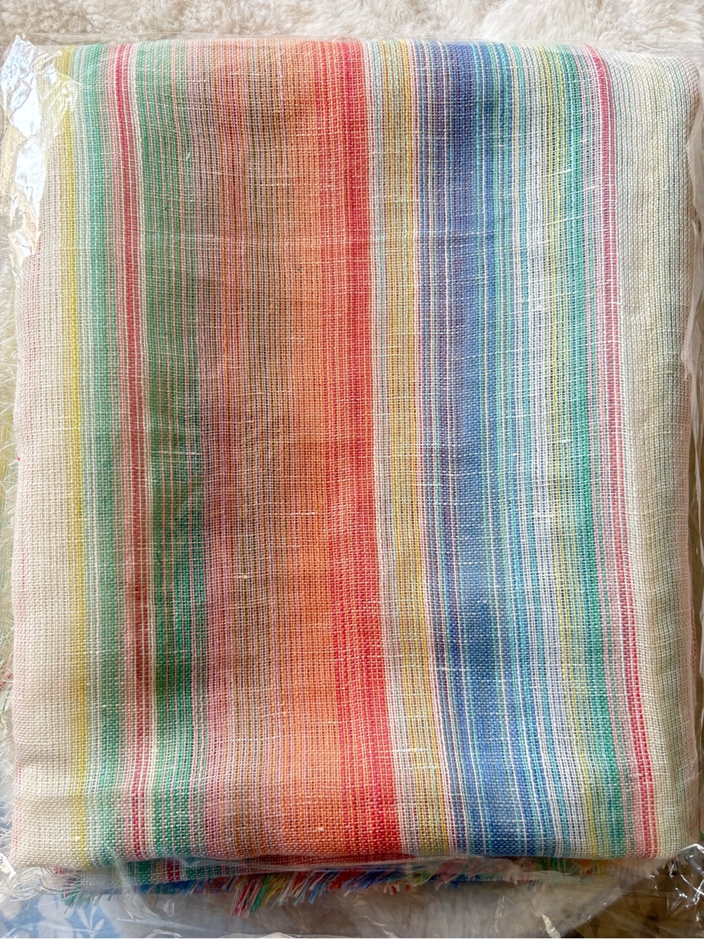 Linen & Cotton Cabana Stripe Scarf Wrap Cover Up Sarong Woven Fringe 31x80